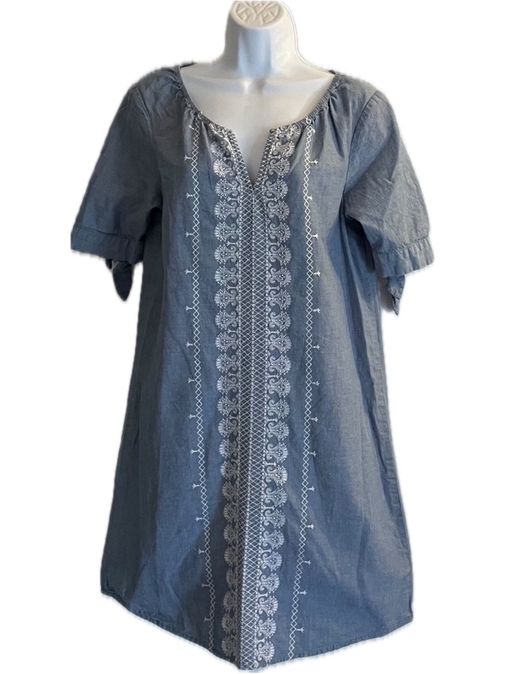 Sonoma Blue Midi Dress with White Embroidered Front